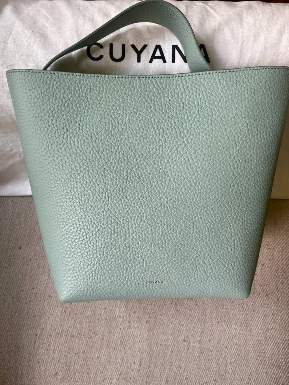 CUYANA Linea Bucket Bag in Mint, Pebbled Leather Tote Purse - Picture 9 of 9
